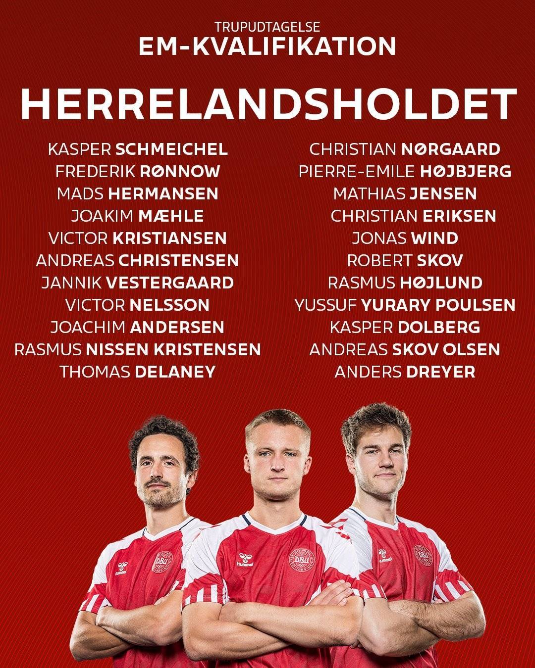 欧洲杯预选赛:丹麦欧洲杯预选赛名单：埃里克森领衔欧洲杯预选赛，舒梅切尔、霍伊伦在列